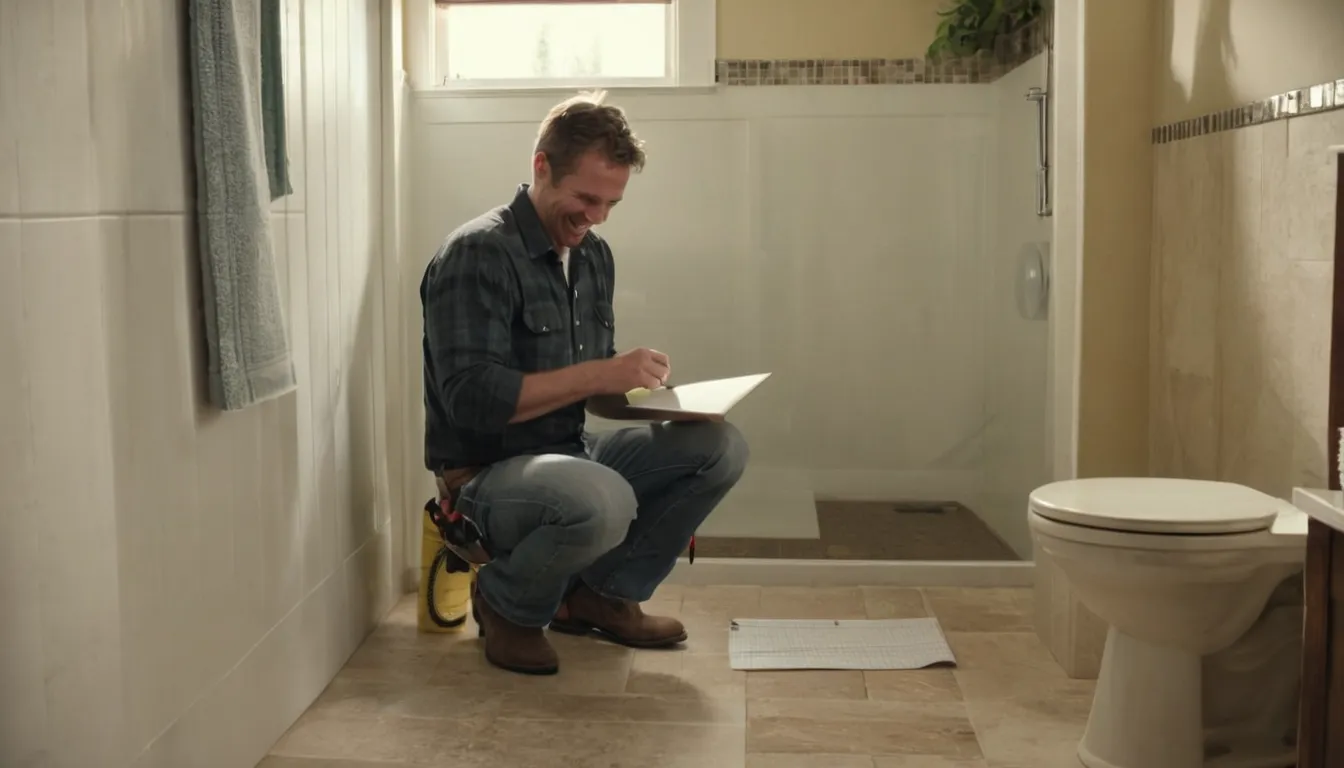 A provider measuring a bathroom for a safer shower in the Minnetonka area